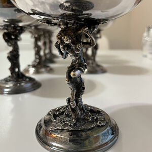 Bacchus Silver Plate Goblet 8 Set Birks Primrose AlpaDur God of Mirth Spain